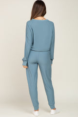 Blue Soft Knit Long Sleeve Maternity Set