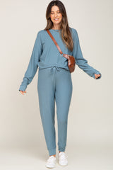 Blue Soft Knit Long Sleeve Maternity Set