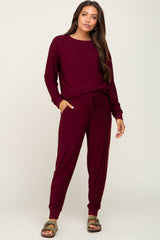 Burgundy Soft Knit Long Sleeve Maternity Set