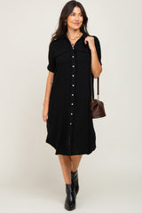 Black Fringe Button Down Midi Dress