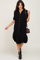 Black Fringe Button Down Midi Dress