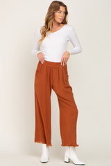 Rust Linen Frayed Hem Crop Pants