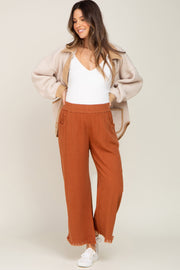 Rust Linen Frayed Hem Crop Maternity Pants