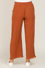 Rust Linen Frayed Hem Crop Maternity Pants