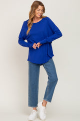 Royal Blue Distressed Seam Long Sleeve Top