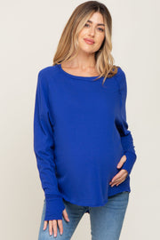 Royal Blue Distressed Seam Maternity Long Sleeve Top