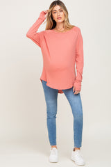 Salmon Distressed Seam Maternity Long Sleeve Top