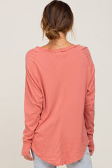 Salmon Distressed Seam Long Sleeve Top