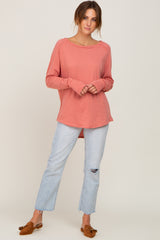 Salmon Distressed Seam Long Sleeve Top