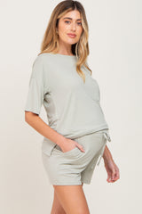 Light Green Pocket Front Maternity Pajama Short Set