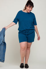 Teal Pocket Front Plus Pajama Short Set