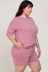 Mauve Pocket Front Plus Pajama Short Set