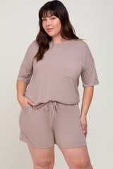 Taupe Pocket Front Plus Pajama Short Set