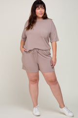 Taupe Pocket Front Plus Pajama Short Set