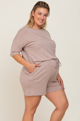 Taupe Pocket Front Maternity Plus Pajama Short Set