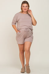 Taupe Pocket Front Maternity Plus Pajama Short Set