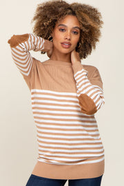 PinkBlush Camel Striped Elbow Patch Knit Sweater