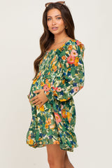 Green Floral Chiffon Ruffle Maternity Dress