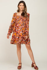 Rust Floral Chiffon Ruffle Maternity Dress