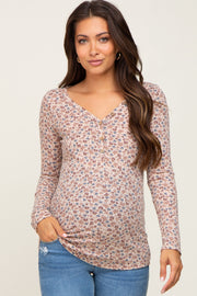 Taupe Floral Maternity Henley Top