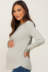 Sage Ribbed Striped Long Sleeve Maternity Top