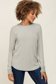 Sage Ribbed Striped Long Sleeve Top