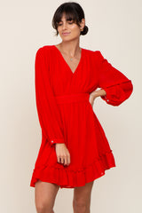 Red Chiffon Ruffle Accent Maternity Mini Dress