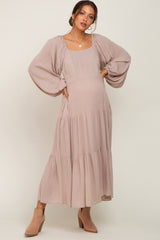 Taupe Tiered Maternity Midi Dress