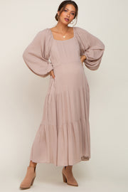 Taupe Tiered Maternity Midi Dress