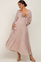 Taupe Tiered Maternity Midi Dress