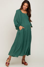 Forest Green Tiered Maternity Midi Dress