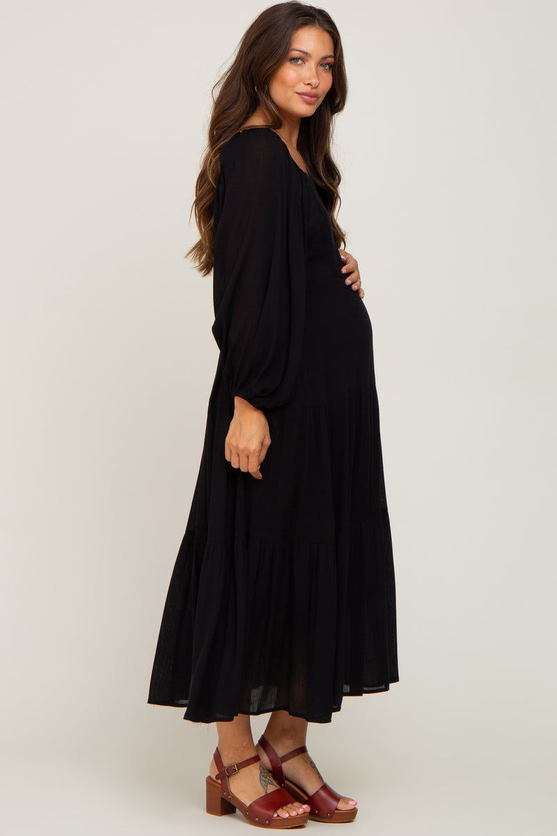 Black Tiered Maternity Midi Dress – PinkBlush