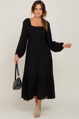 Black Tiered Maternity Midi Dress