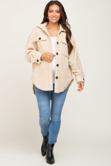 Beige Fleece Maternity Shirt Jacket