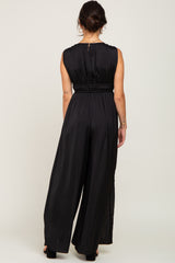 Black Satin Side Slit Jumpsuit