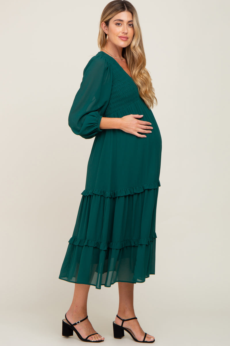 Forest Green Smocked Tiered Maternity Dress – PinkBlush