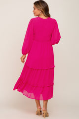 Fuchsia Smocked Tiered Maternity Dress