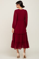 Burgundy Smocked Tiered Dress