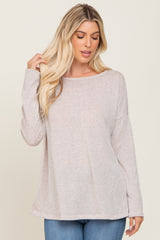 Beige Ribbed Open Knit Long Sleeve Maternity Top