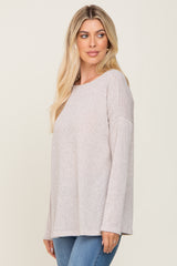 Beige Ribbed Open Knit Long Sleeve Top