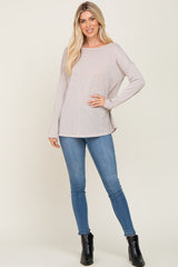 Beige Ribbed Open Knit Long Sleeve Top