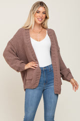 Mocha Oversized Bubble Sleeve Maternity Cardigan