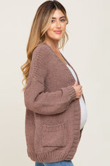 Mocha Oversized Bubble Sleeve Maternity Cardigan