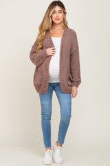 Mocha Oversized Bubble Sleeve Maternity Cardigan