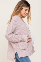 Taupe Chunky Knit Oversized Maternity Cardigan