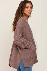 Brown Chunky Knit Oversized Maternity Cardigan