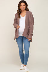 Brown Chunky Knit Oversized Maternity Cardigan