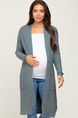 Olive Open Front Long Maternity Cardigan