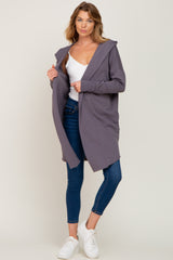 Purple Hooded Long Cardigan