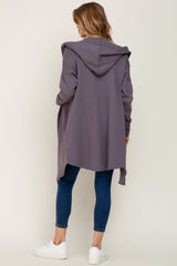 Purple Hooded Long Cardigan